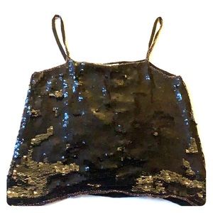 Vintage black sequin top with multicolor beading
